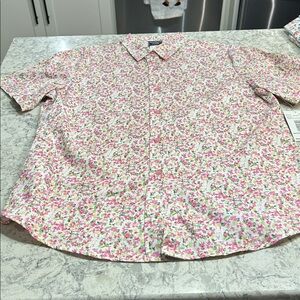 Vintage Southern Lady Floral Pink and Yellow Ladies Short Sleeve Shirt